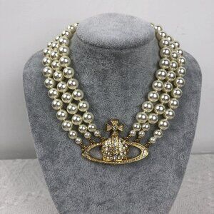 Vivienne Westwood Three Row Pearl Bas Relief Choker